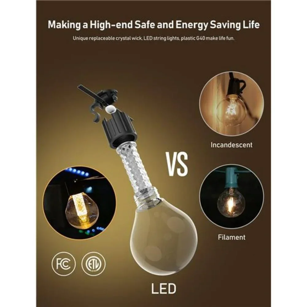 Outdoor String Lights w/ Dimmer - 50Ft Led Patio Light 3 Modes Waterproof Light